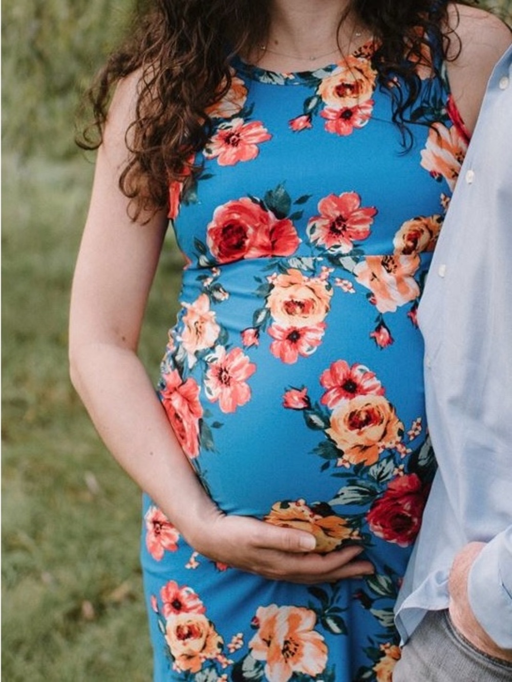 Floral maternity Sleeveless Dress - Blue and Orange